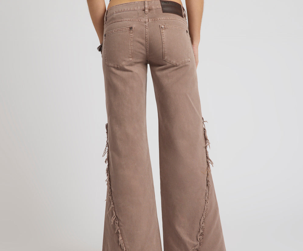 Johnnies Low Waist Wide Leg Flared Denim Jeans - Espresso Brown