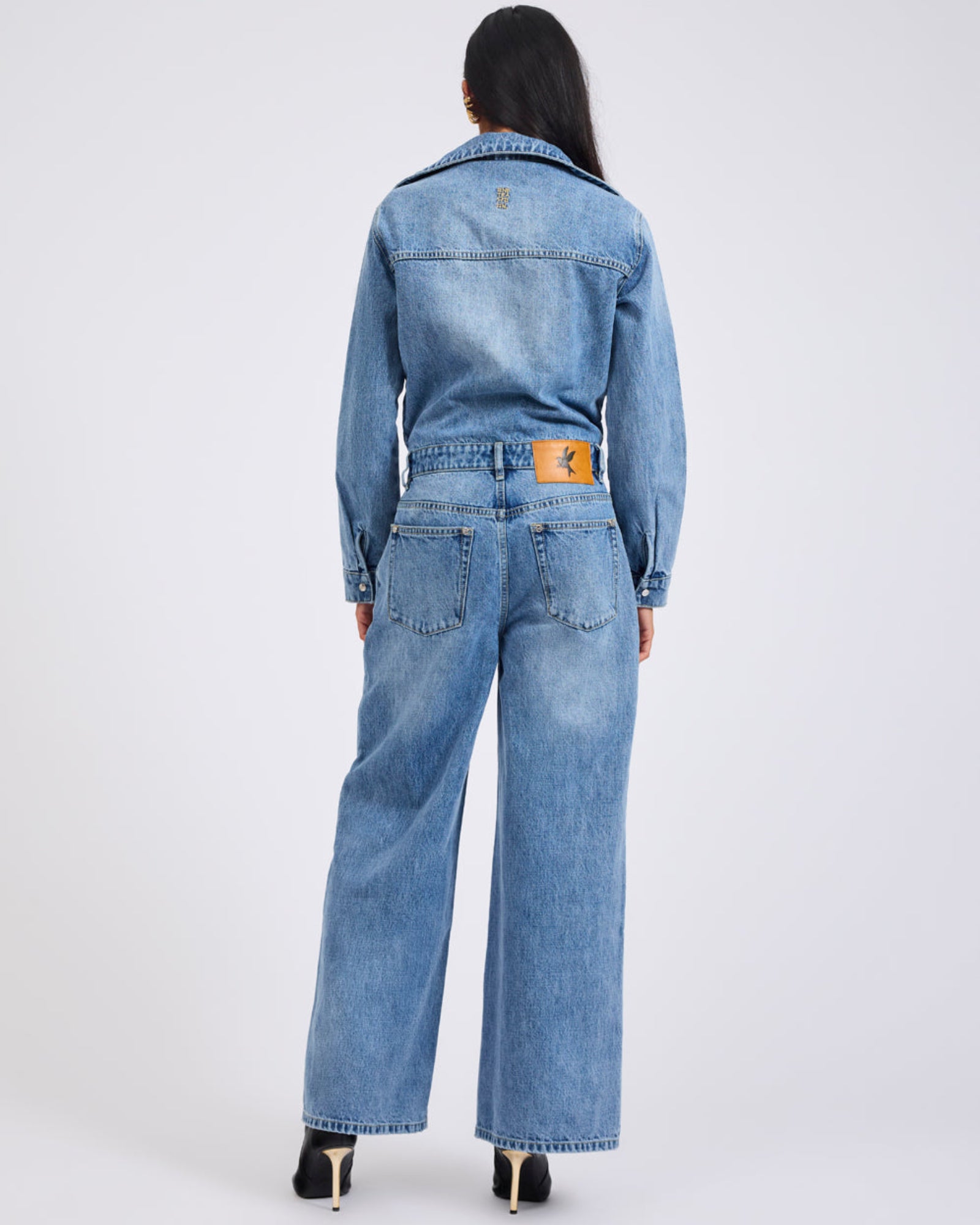 Charli Wide Leg Aviator Denim Jumpsuit - Pretty Blue | One