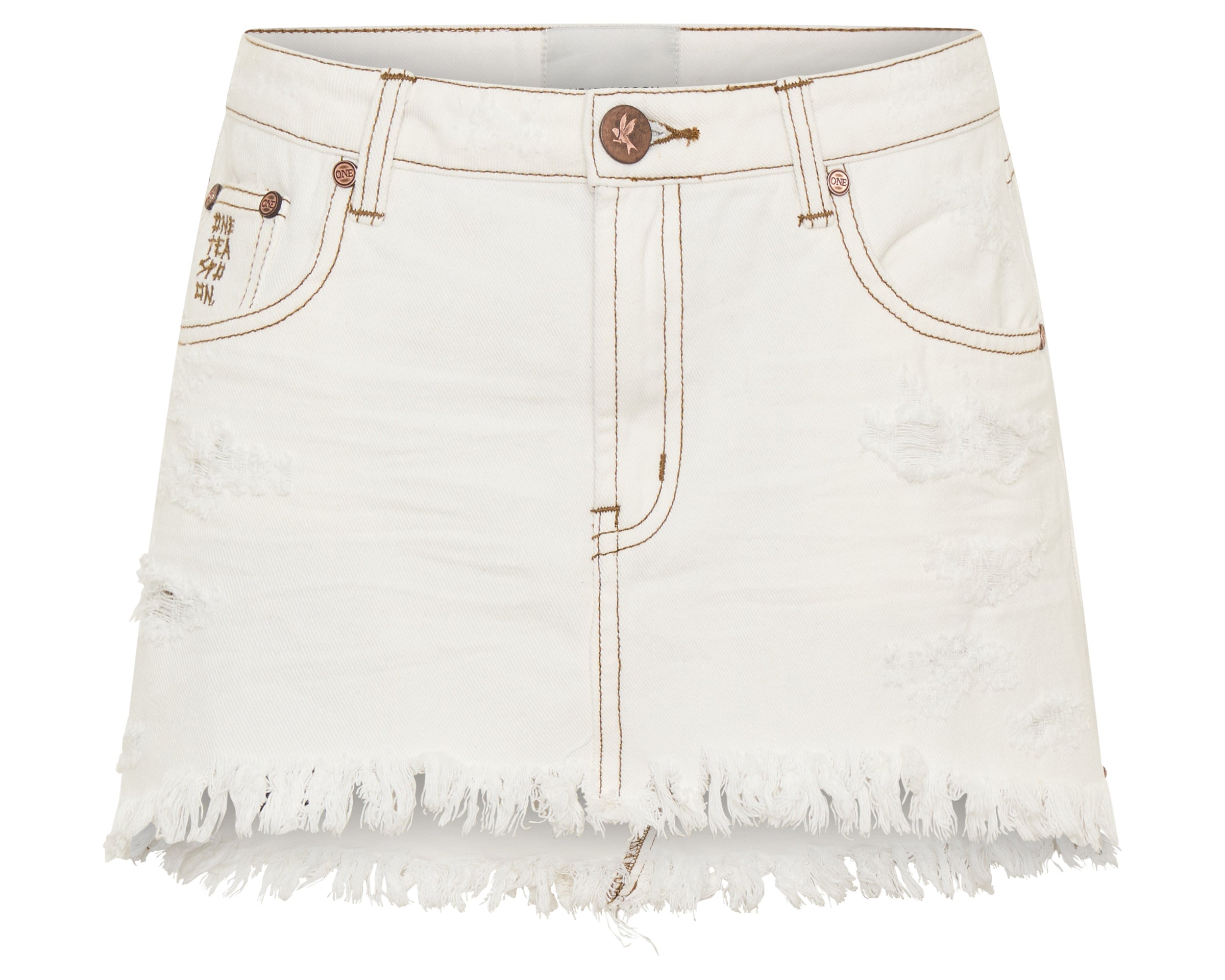 Junkyard Low Waist Messed Up Mini Denim Skirt - White Beauty
