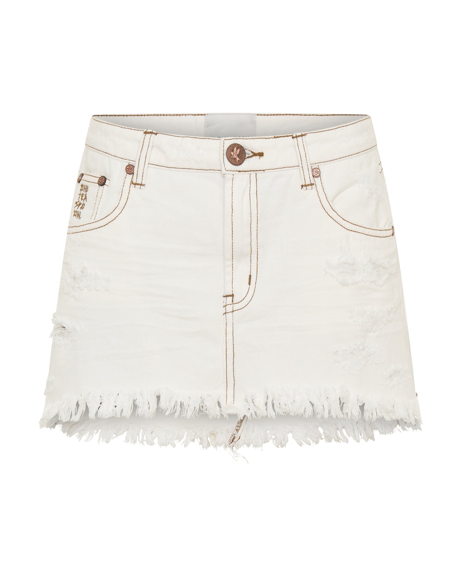 Junkyard Low Waist Messed Up Mini Denim Skirt - White Beauty
