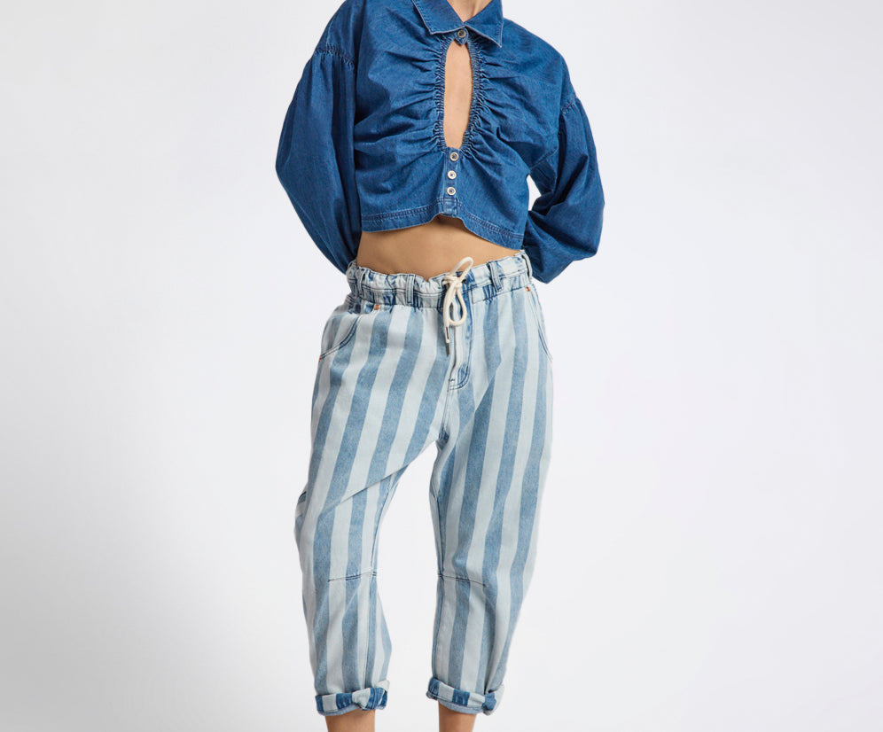 Outcasts Low Waist Drop Crotch Harem Denim Jeans - Beach Club Stripe