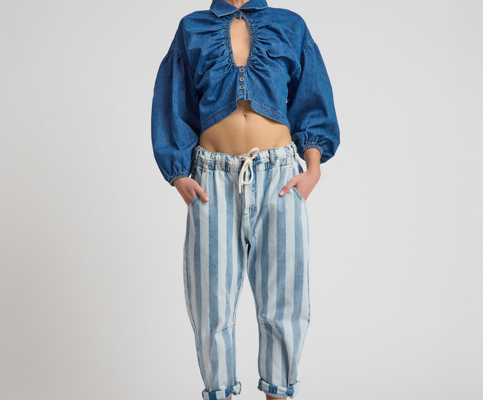 Outcasts Low Waist Drop Crotch Harem Denim Jeans - Beach Club Stripe