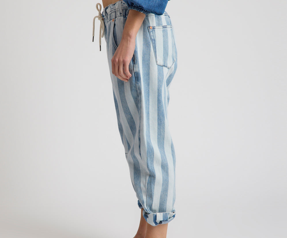 Outcasts Low Waist Drop Crotch Harem Denim Jeans - Beach Club Stripe