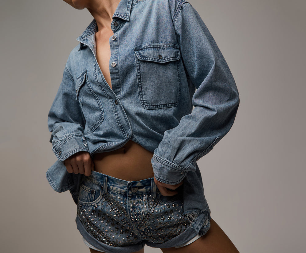 25th Anniversary Limited Edition Bandits Low Waist Studded Denim Shorts - Salty Dog