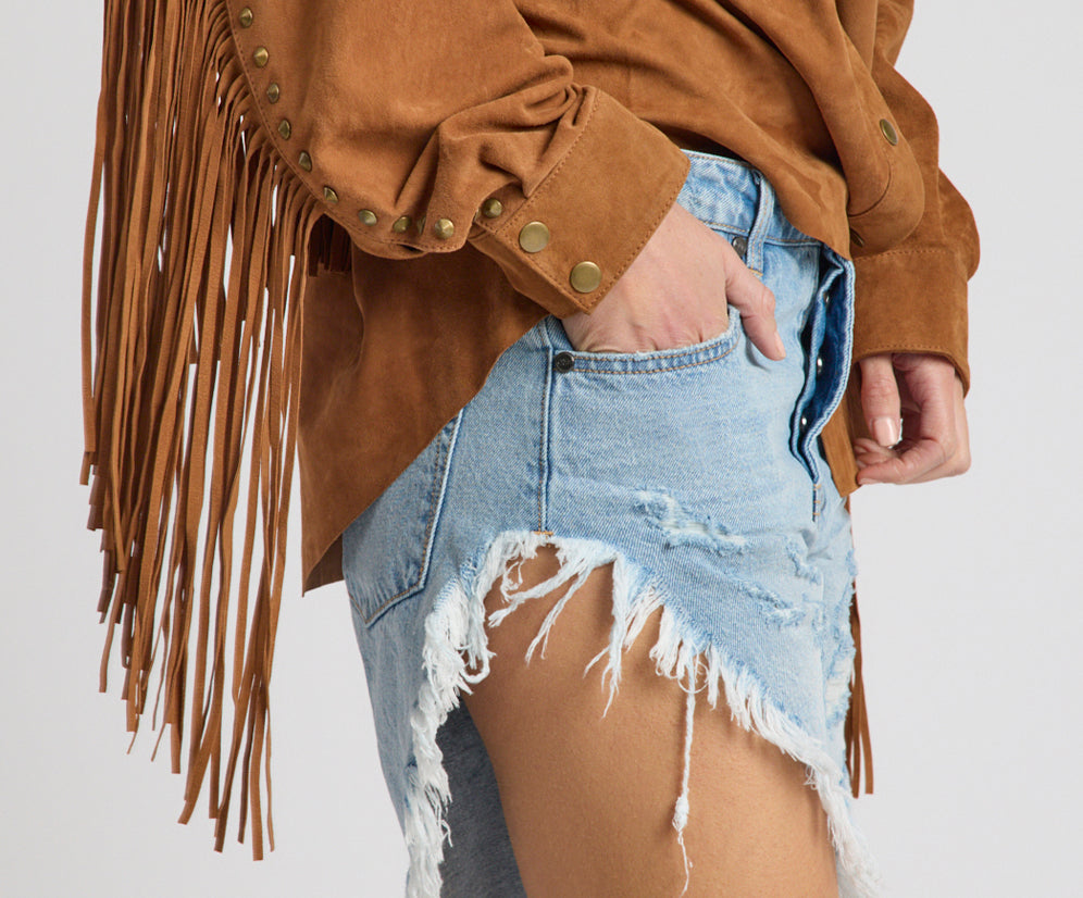 Frankies Low Waist Long Length Denim Shorts - Riviera Blue