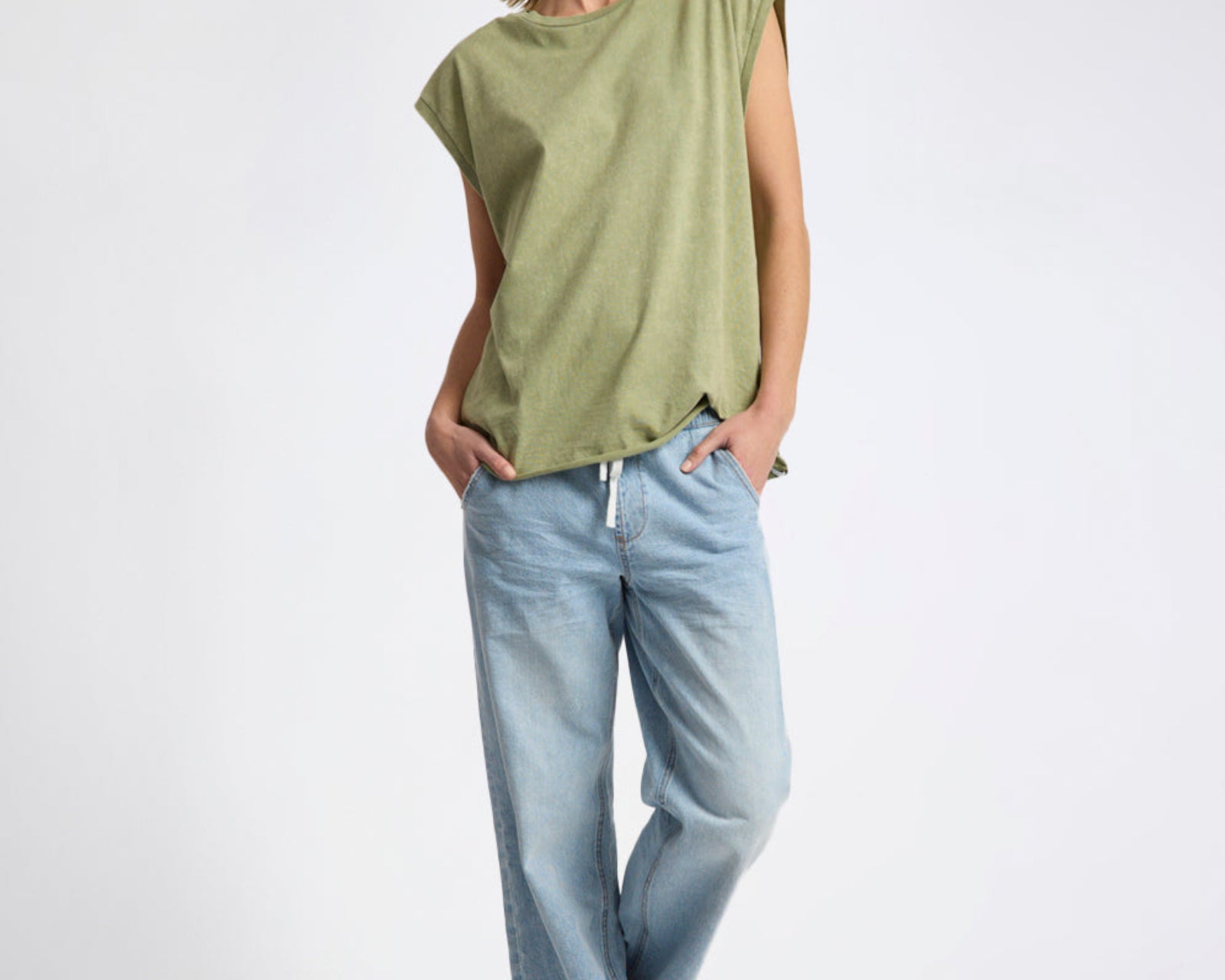Roadhouse Mid Waist Wide Leg Drawstring Denim Jean - Riviera Blue