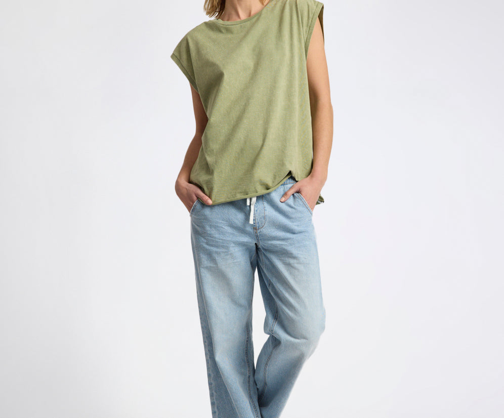 Roadhouse Mid Waist Wide Leg Drawstring Denim Jean - Riviera Blue