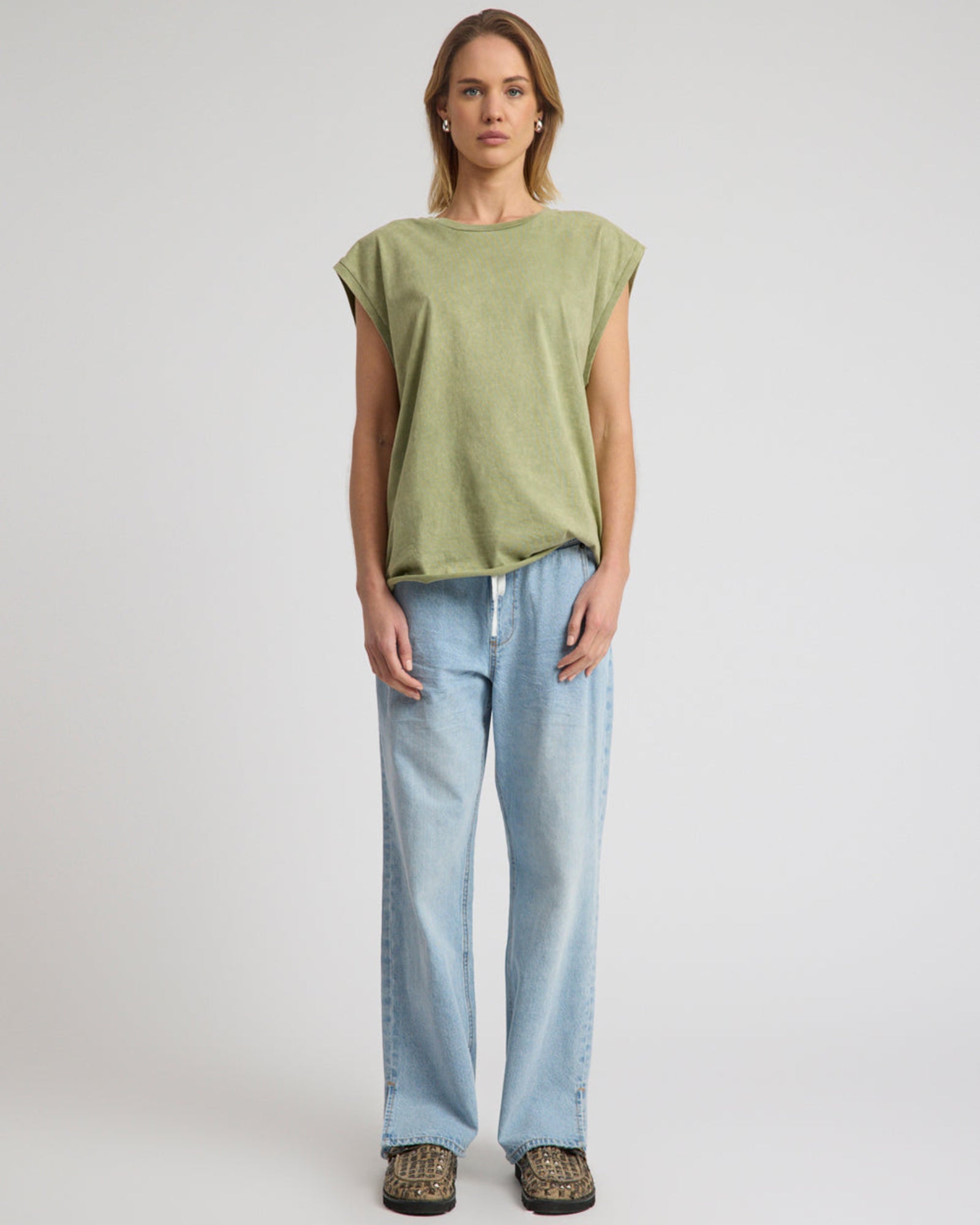yuma@27 Sea . Leather & Jeans オーダーメイド Roadhouse Mid Waist Wide Leg Drawstring Denim Jean - Riviera Blue