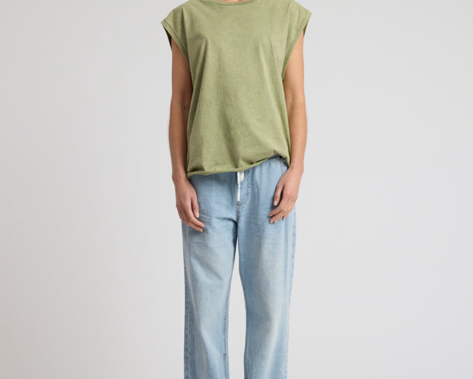 Roadhouse Mid Waist Wide Leg Drawstring Denim Jean - Riviera Blue