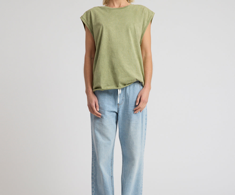 Roadhouse Mid Waist Wide Leg Drawstring Denim Jean - Riviera Blue