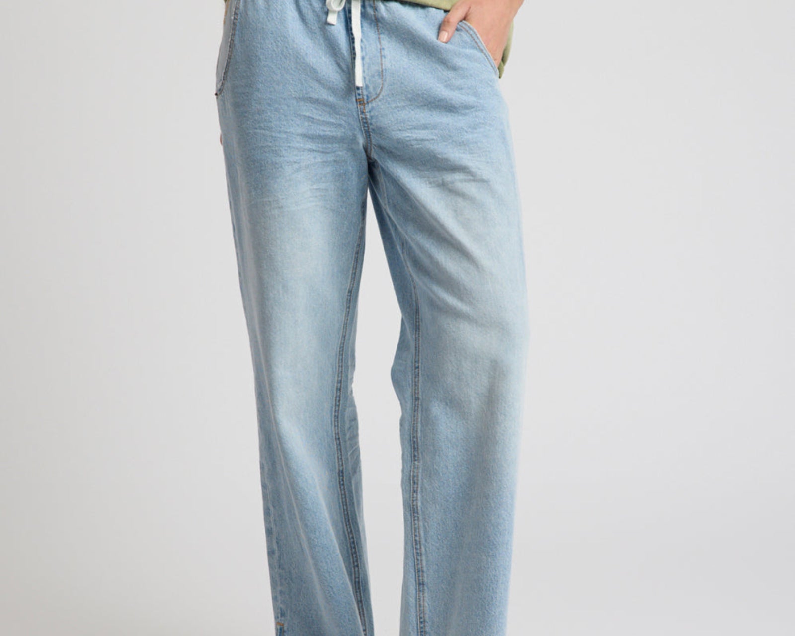 Roadhouse Mid Waist Wide Leg Drawstring Denim Jean - Riviera Blue