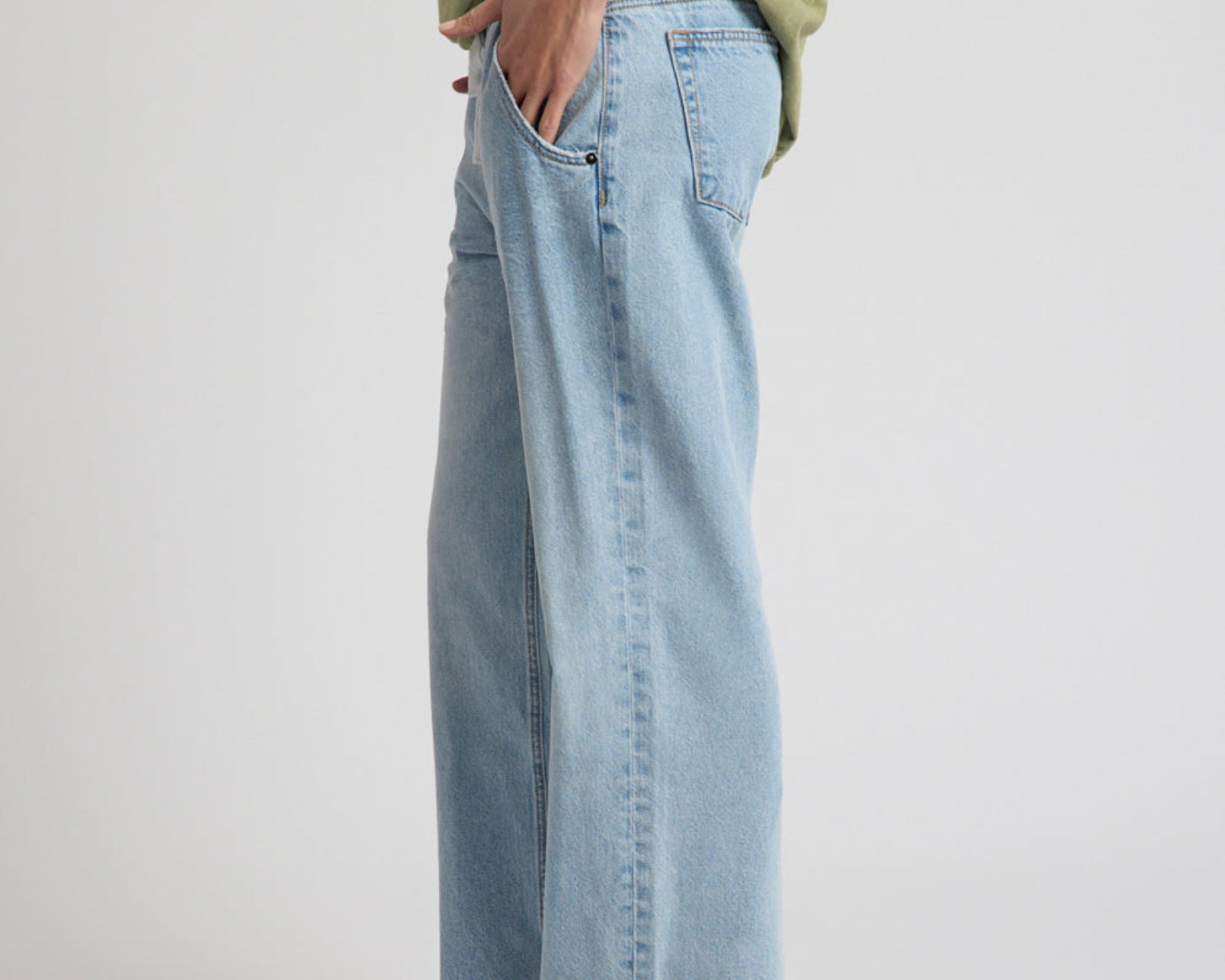 Roadhouse Mid Waist Wide Leg Drawstring Denim Jean - Riviera Blue