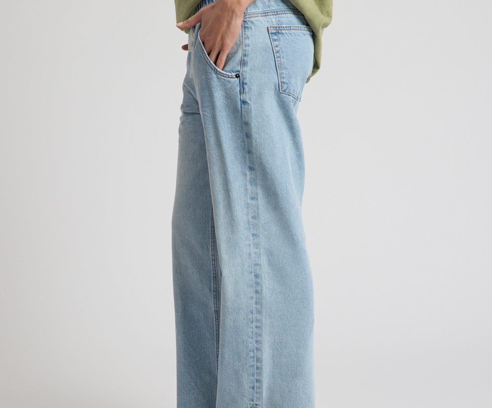 Roadhouse Mid Waist Wide Leg Drawstring Denim Jean - Riviera Blue