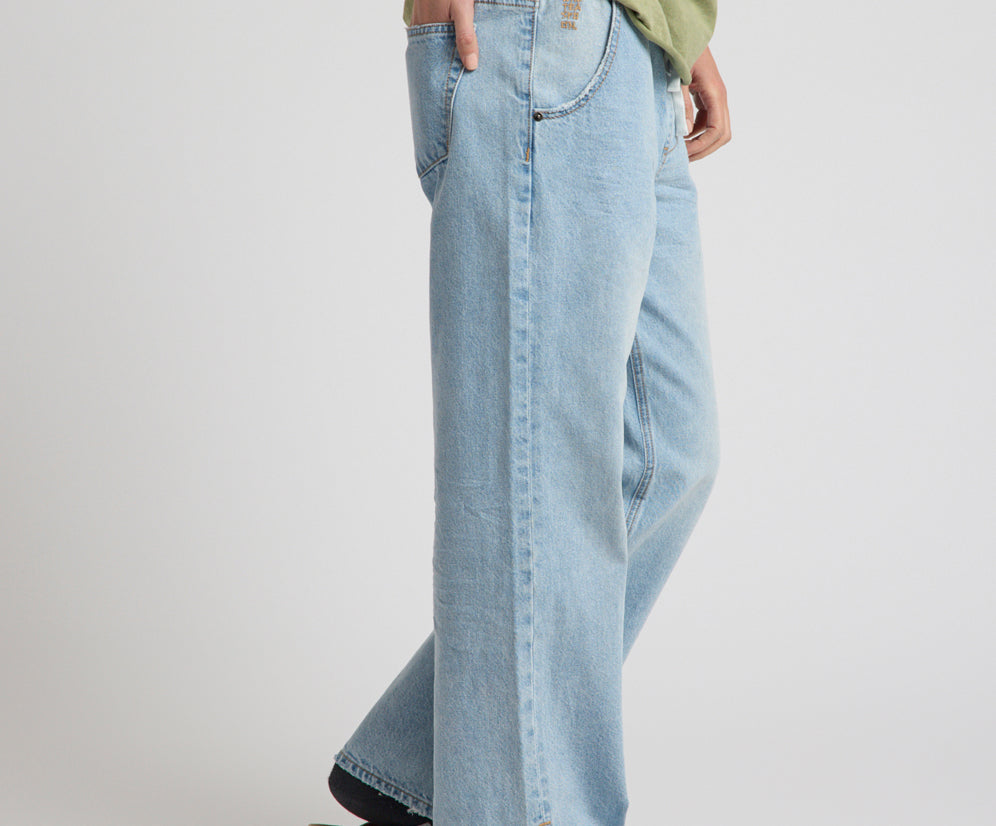 Roadhouse Mid Waist Wide Leg Drawstring Denim Jean - Riviera Blue