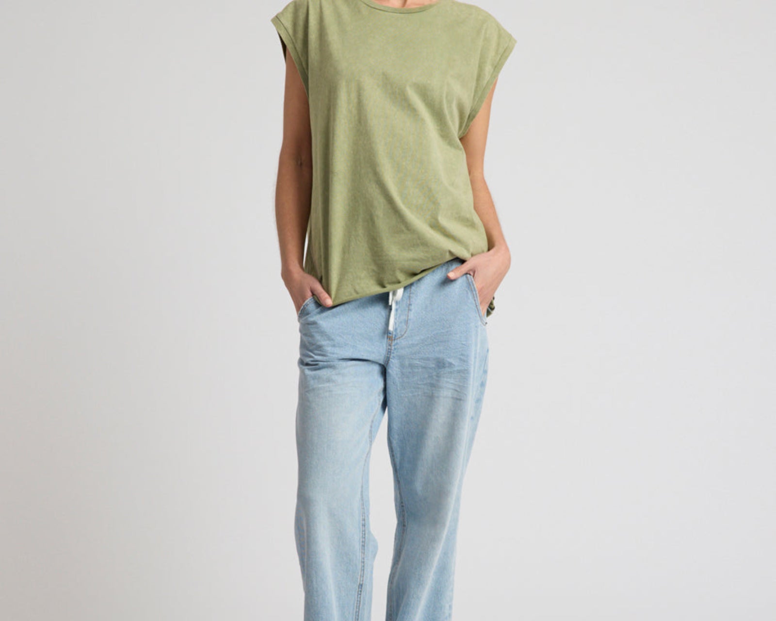 Roadhouse Mid Waist Wide Leg Drawstring Denim Jean - Riviera Blue