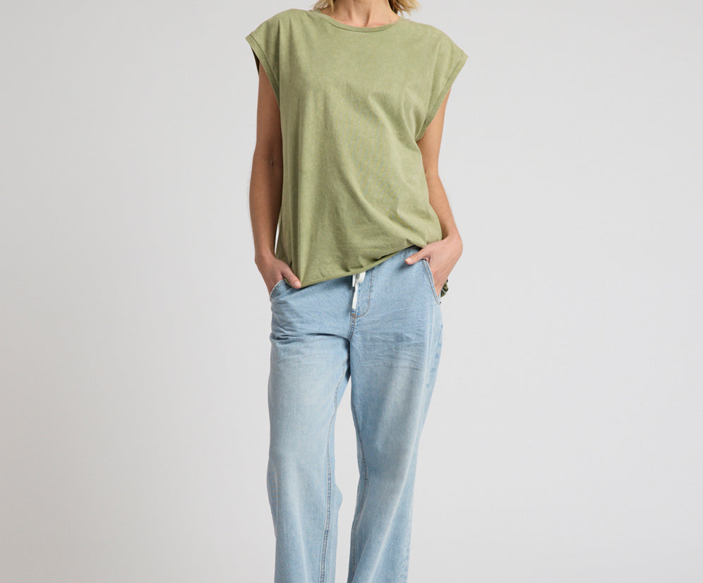 Roadhouse Mid Waist Wide Leg Drawstring Denim Jean - Riviera Blue