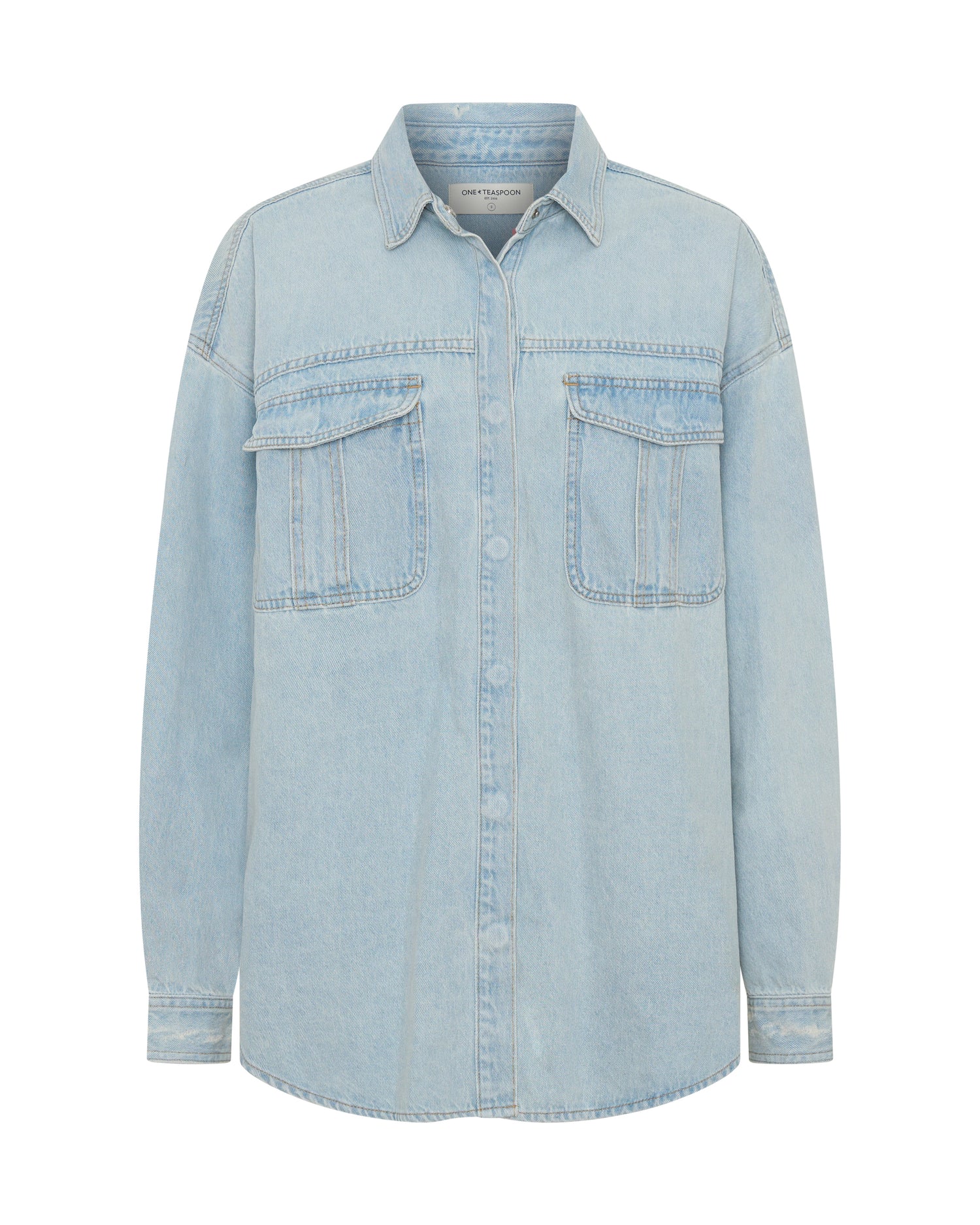 Daydream Heart Oversized Denim Shirt - Sea Mist Blue