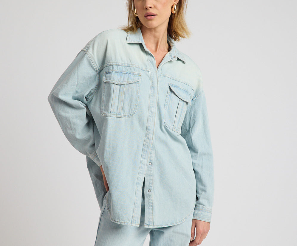 Daydream Heart Oversized Denim Shirt - Sea Mist Blue