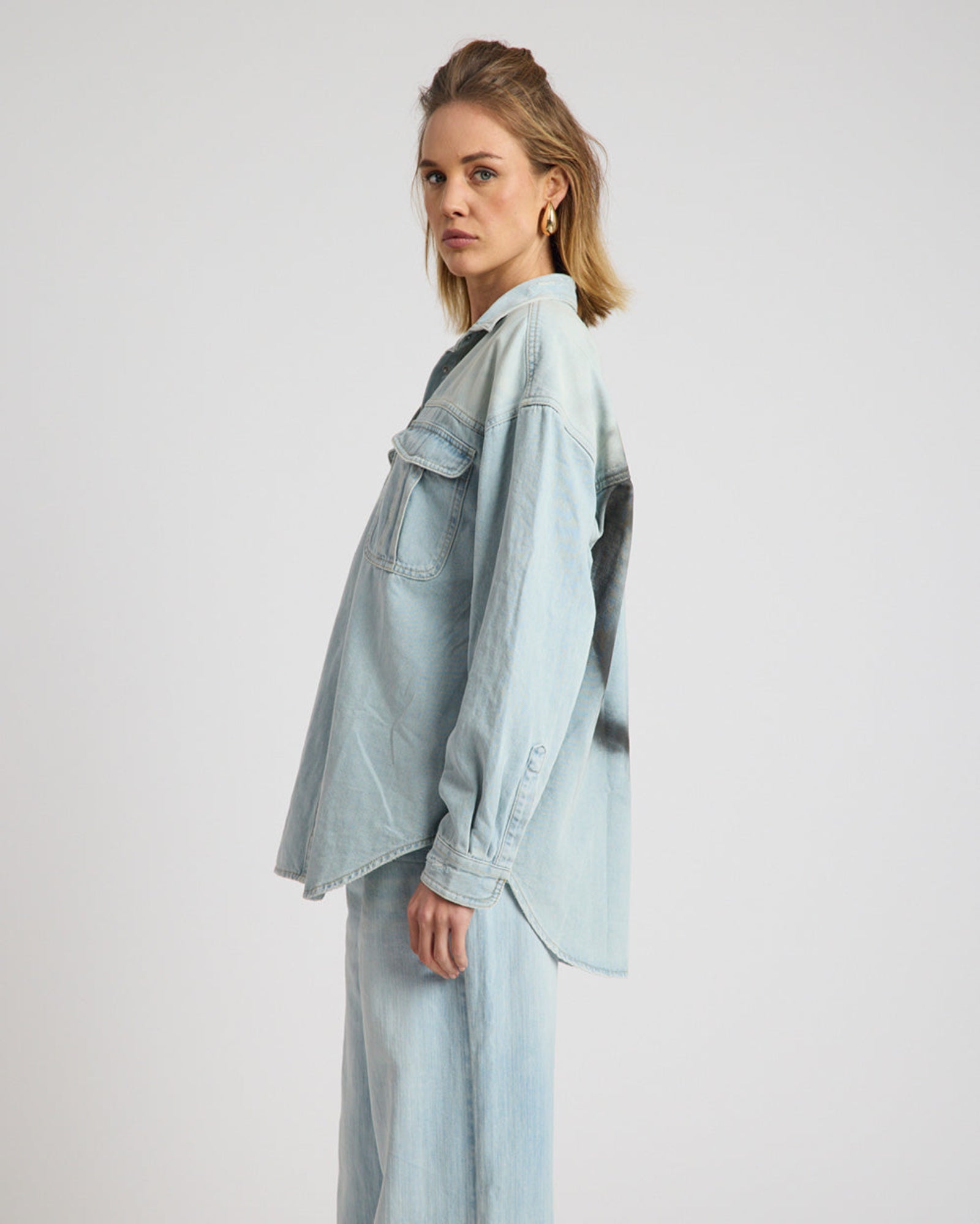 Daydream Heart Oversized Denim Shirt - Sea Mist Blue | One