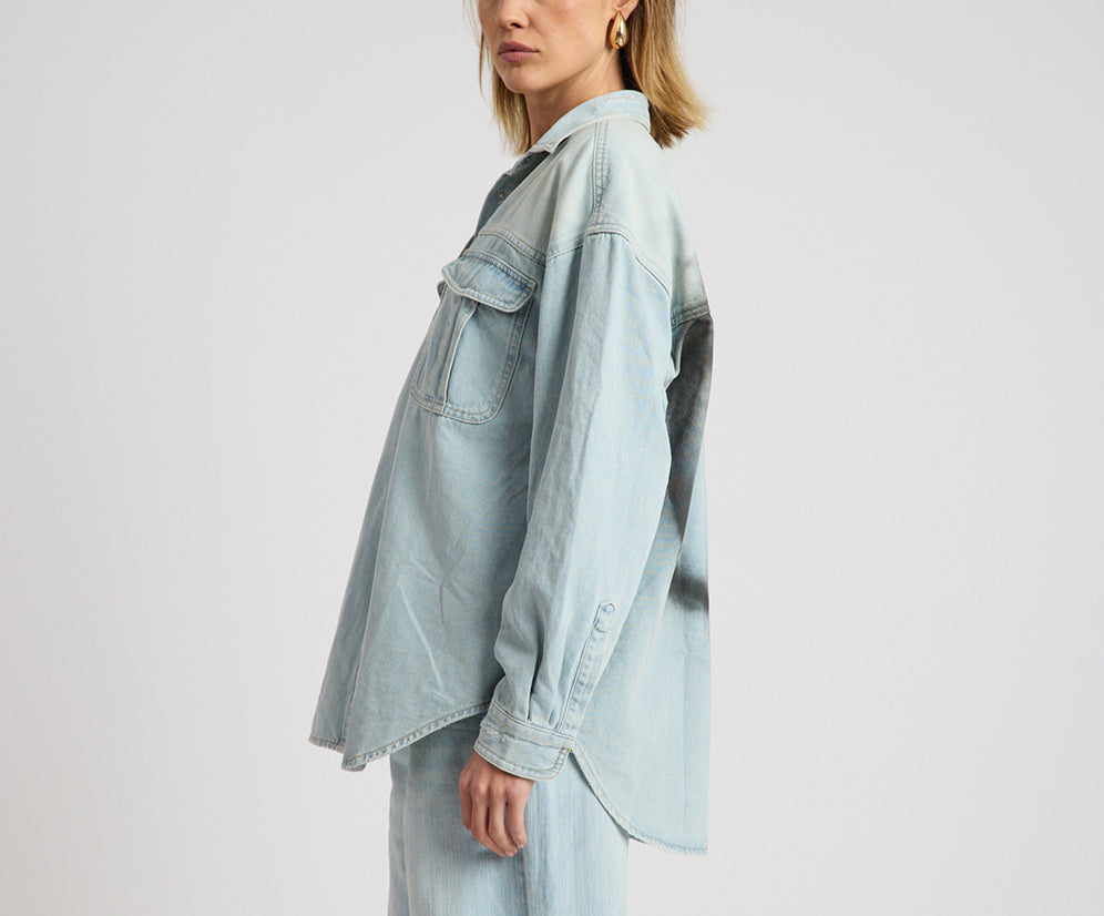 Daydream Heart Oversized Denim Shirt - Sea Mist Blue