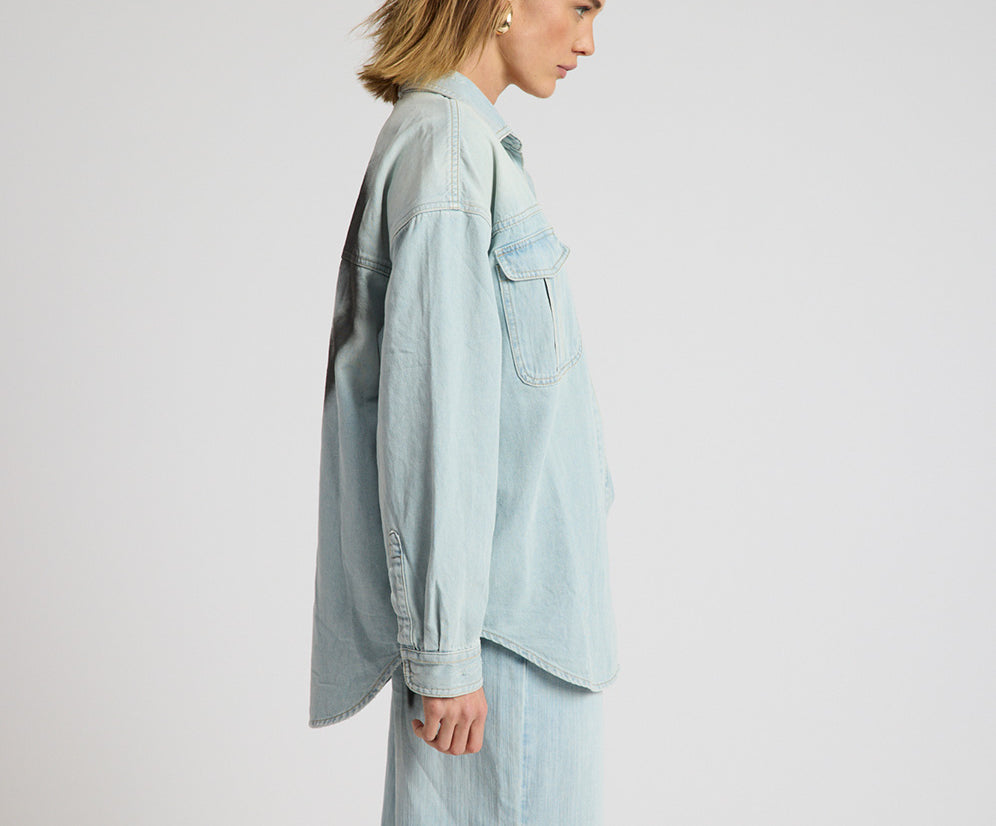 Daydream Heart Oversized Denim Shirt - Sea Mist Blue