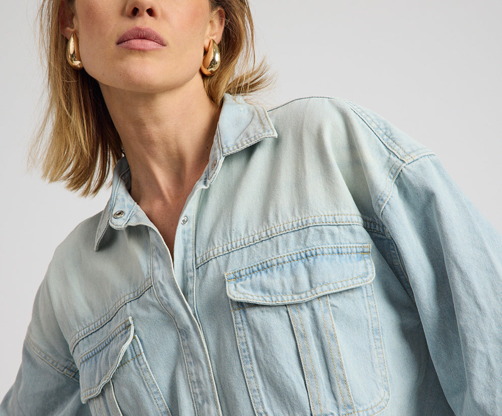 Daydream Heart Oversized Denim Shirt - Sea Mist Blue