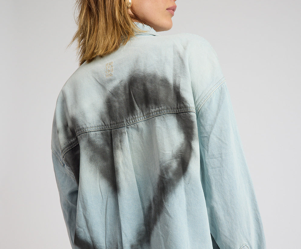 Daydream Heart Oversized Denim Shirt - Sea Mist Blue