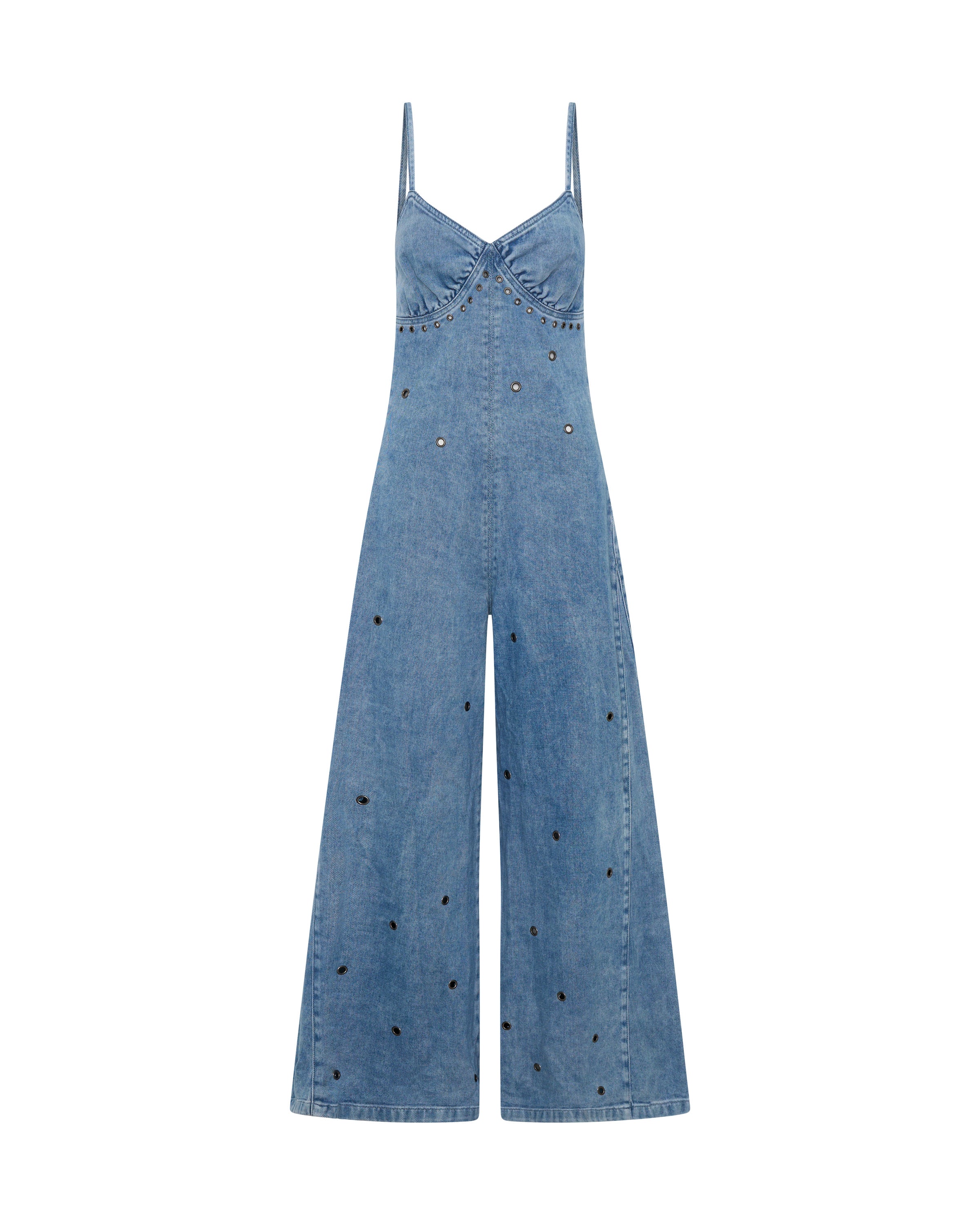 Brigitte Wide Leg Cami Denim Jumpsuit - Blue Rapture | One