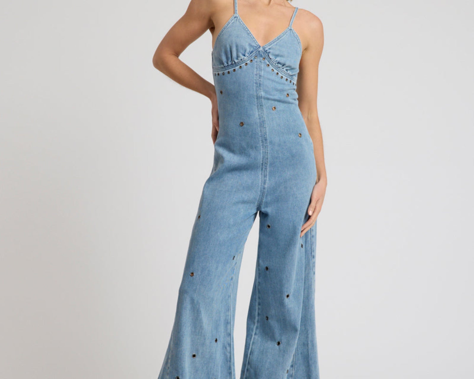 Brigitte Wide Leg Cami Denim Jumpsuit - Blue Rapture