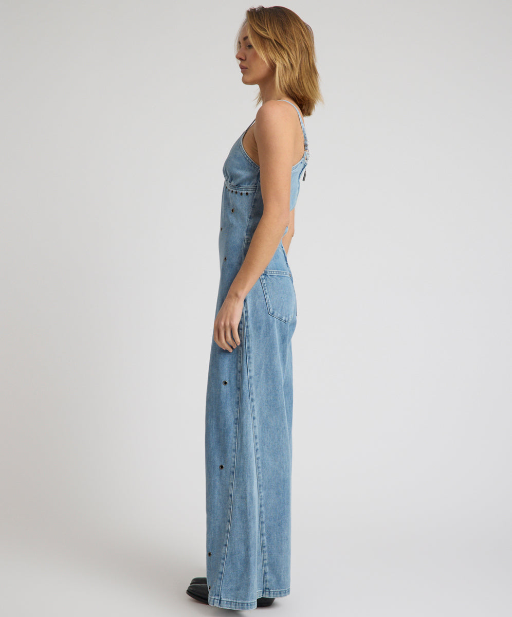 Brigitte Wide Leg Cami Denim Jumpsuit - Blue Rapture | One