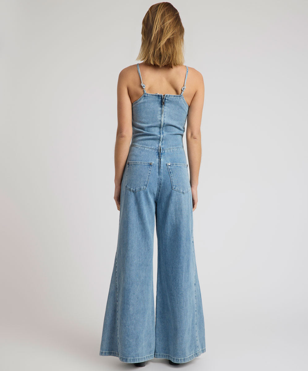 Brigitte Wide Leg Cami Denim Jumpsuit - Blue Rapture | One