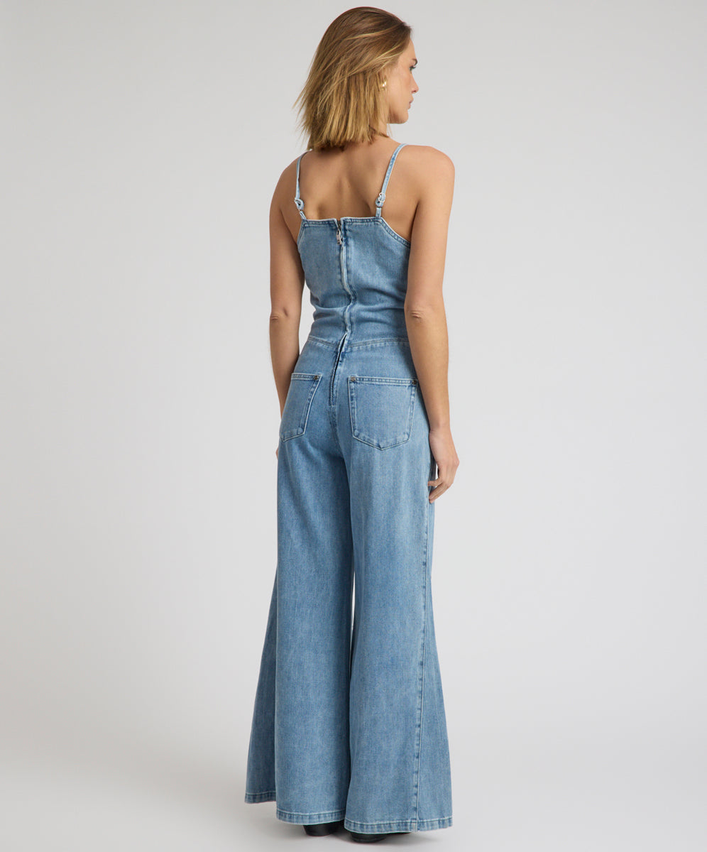 Brigitte Wide Leg Cami Denim Jumpsuit - Blue Rapture | One