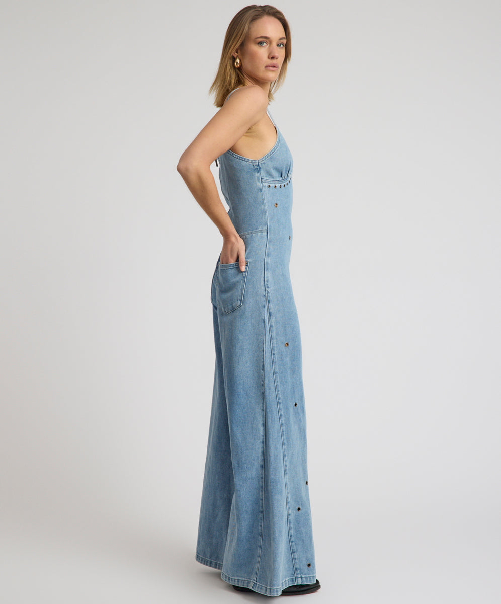 Brigitte Wide Leg Cami Denim Jumpsuit - Blue Rapture | One
