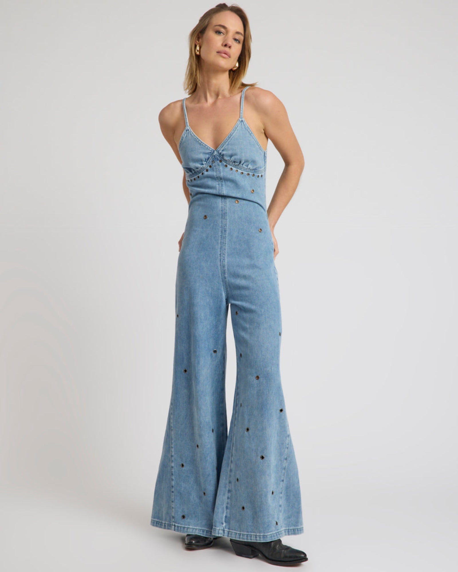 Brigitte Wide Leg Cami Denim Jumpsuit - Blue Rapture | One