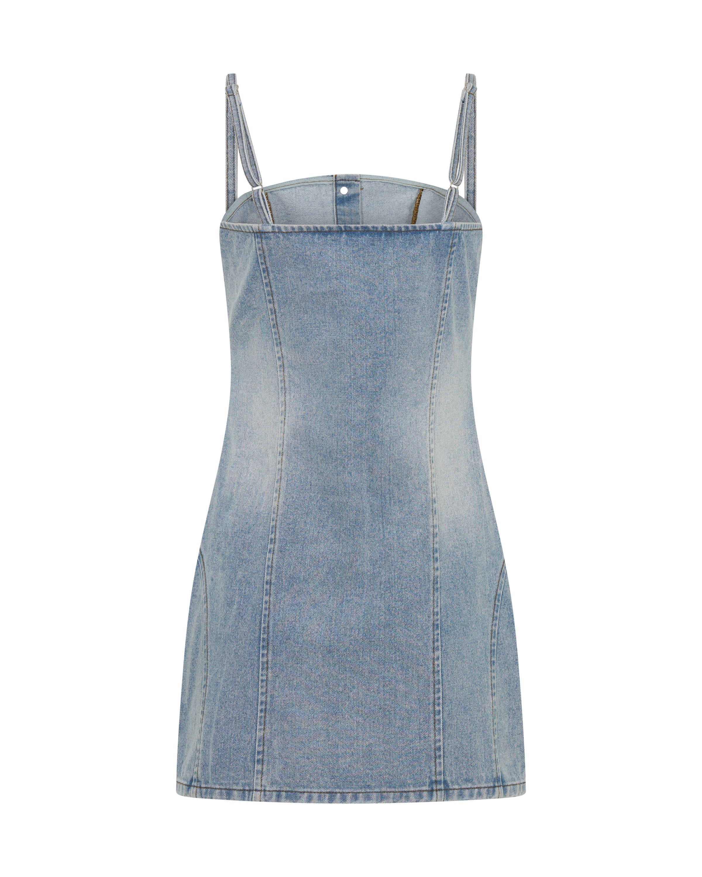 Riviera Fitted Strappy Mini Denim Dress - Hendrixe Blue | One
