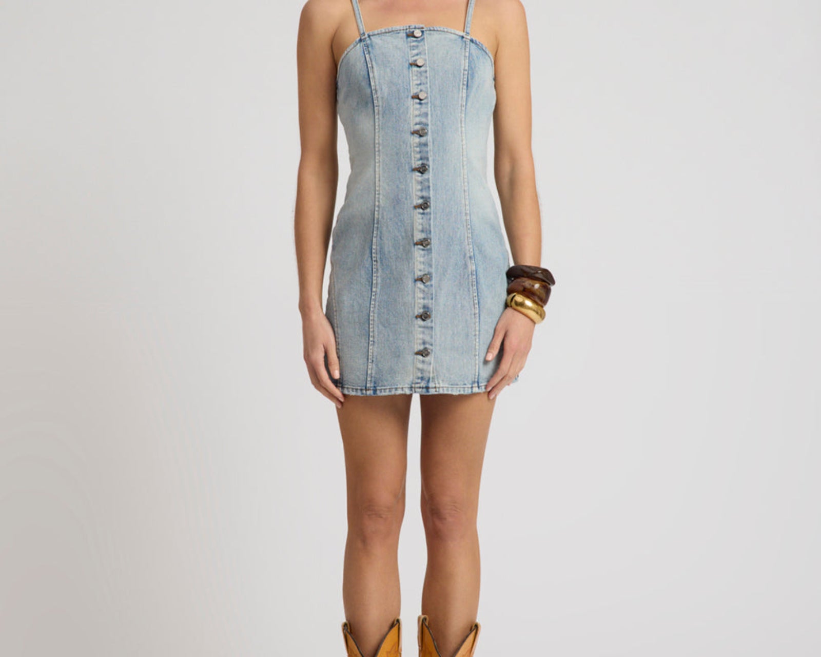 Riviera Fitted Strappy Mini Denim Dress
