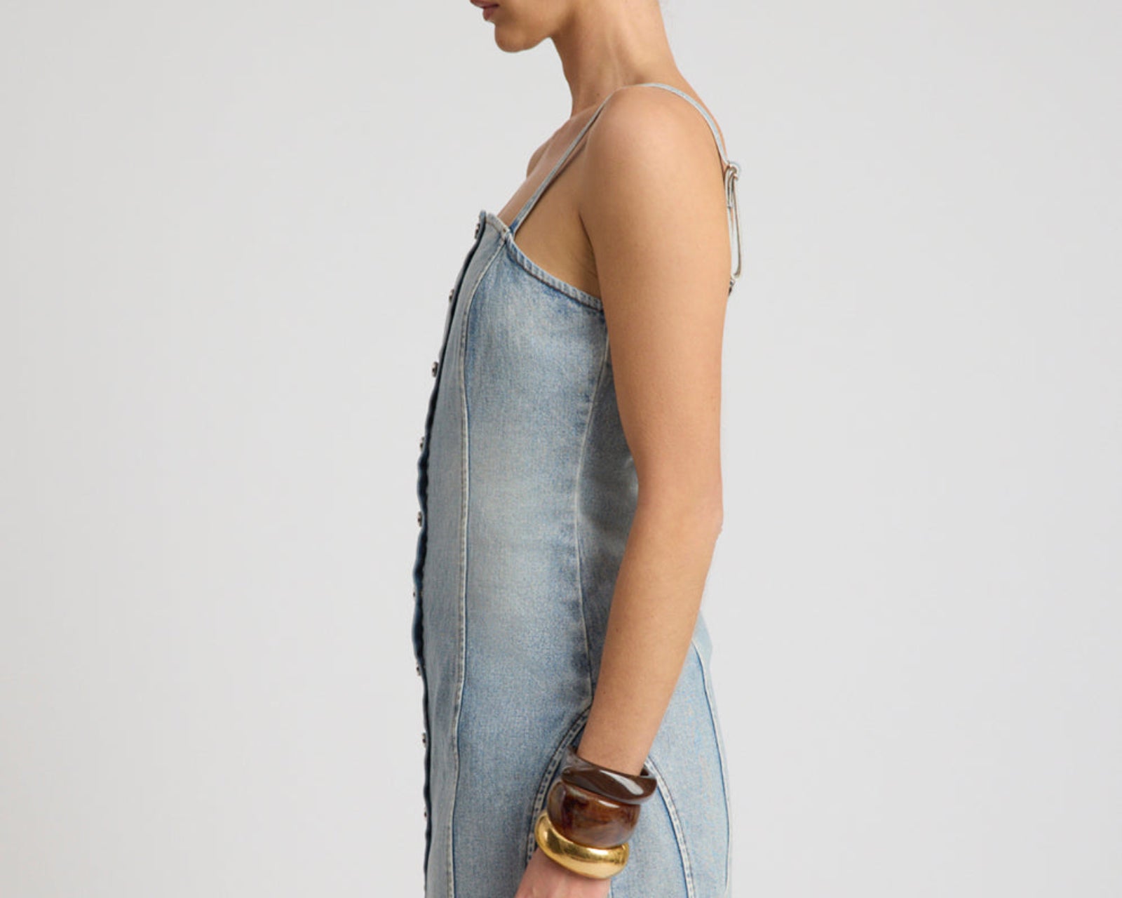 Riviera Fitted Strappy Mini Denim Dress - Hendrixe Blue