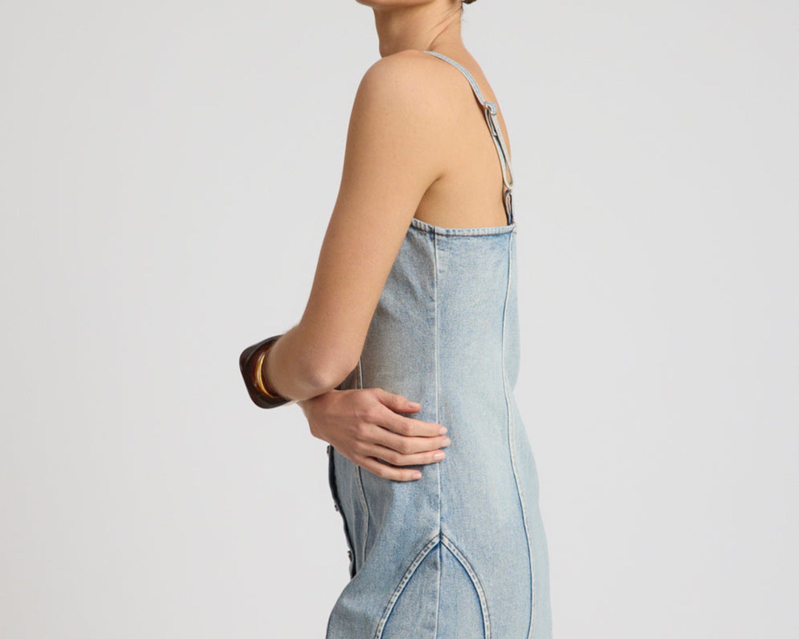 Riviera Fitted Strappy Mini Denim Dress - Hendrixe Blue