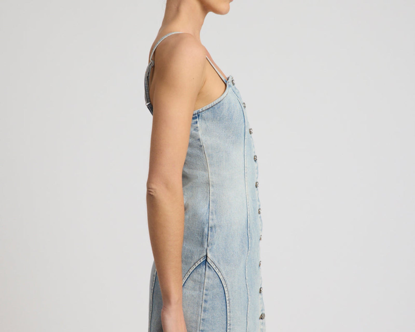 Riviera Fitted Strappy Mini Denim Dress - Hendrixe Blue