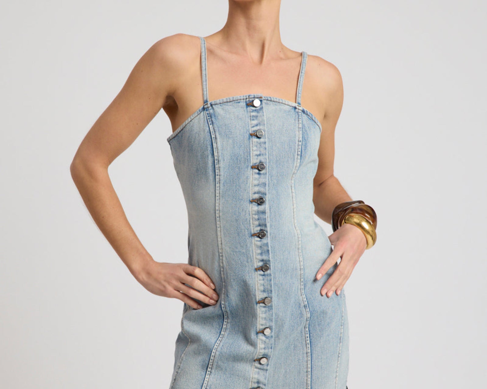 Riviera Fitted Strappy Mini Denim Dress