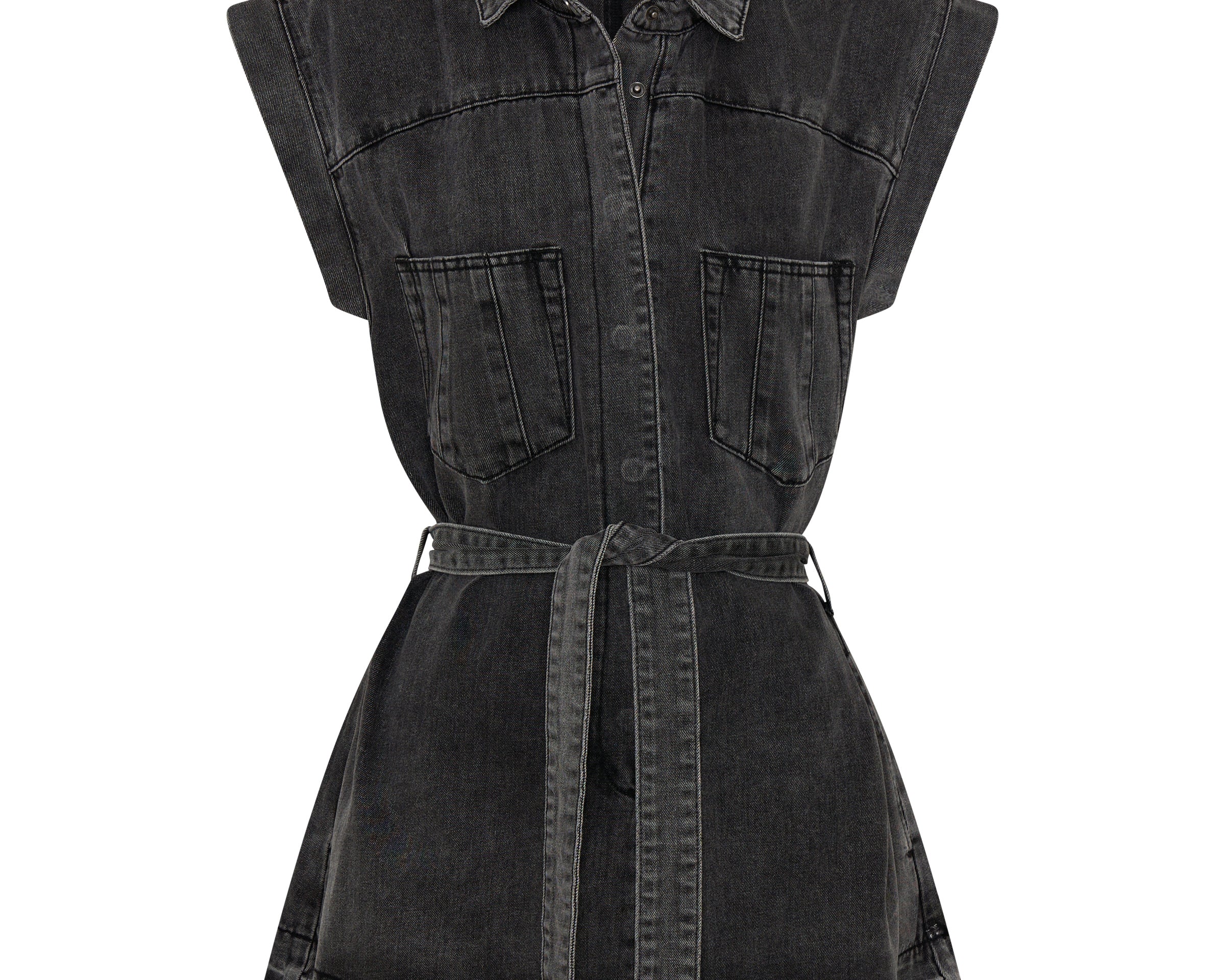 Rogue Aviator Mini Denim Dress - Washed Black