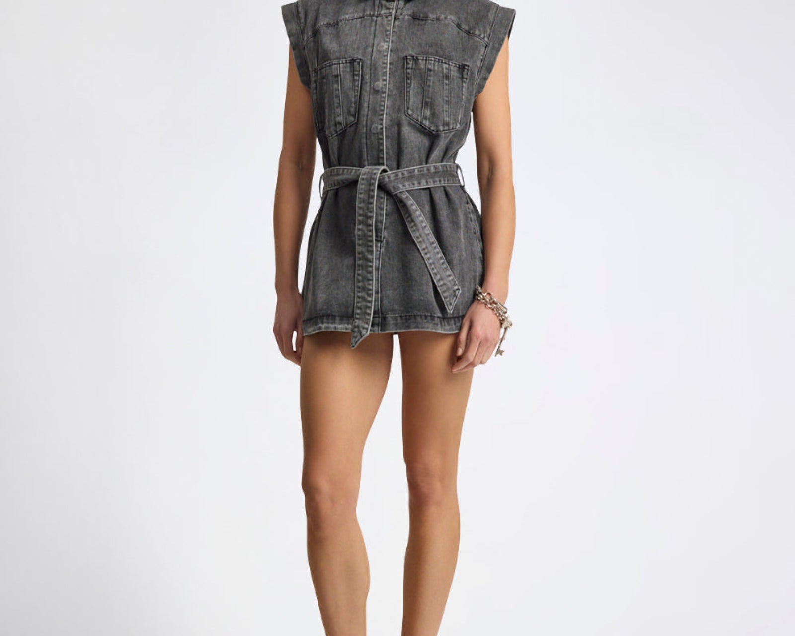 Rogue Aviator Mini Denim Dress - Washed Black