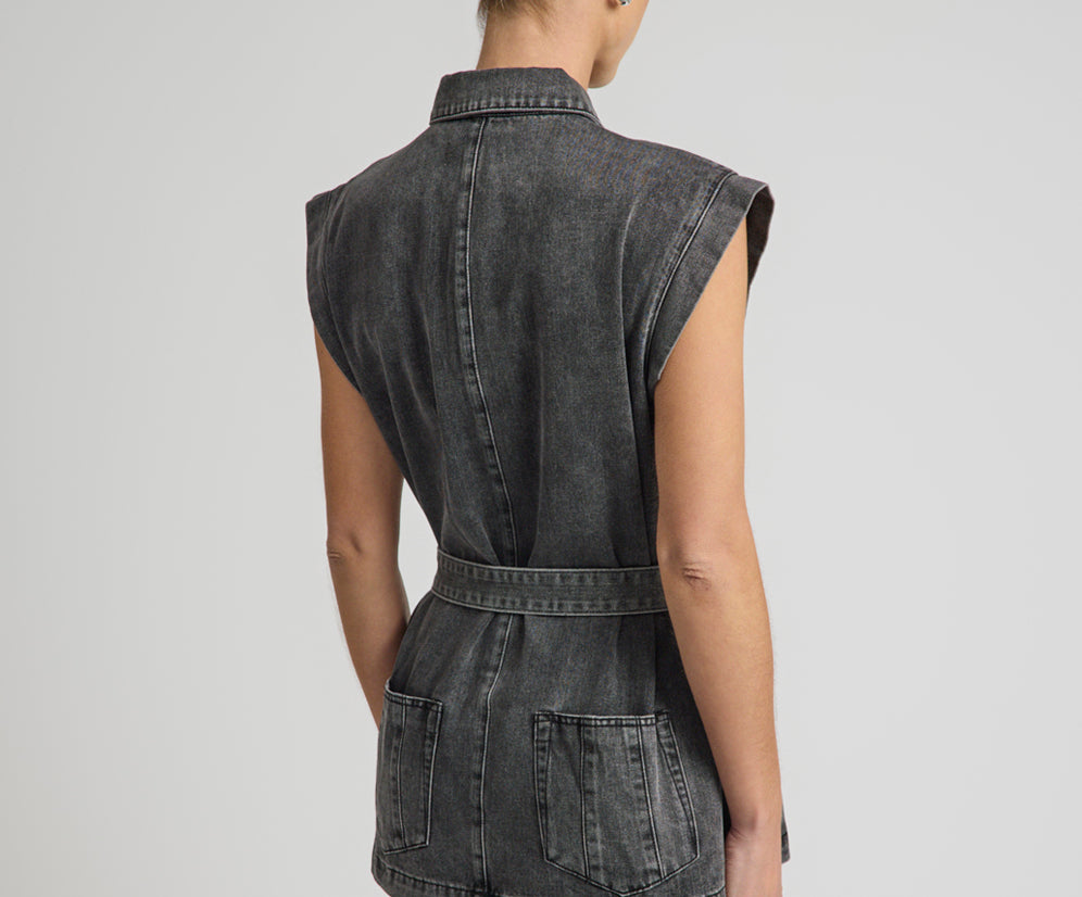 Rogue Aviator Mini Denim Dress - Washed Black