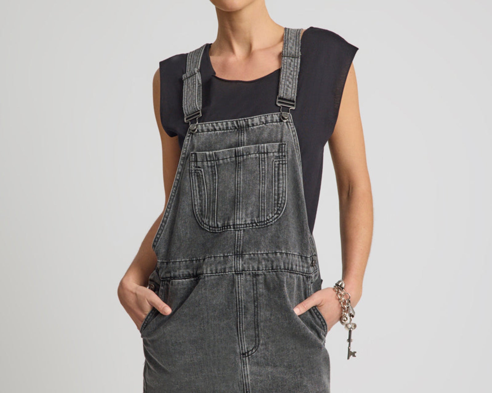 Raven Denim Mini Pini Dress - Washed Black