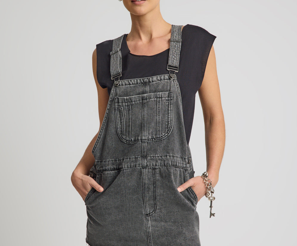 Raven Denim Mini Pini Dress - Washed Black