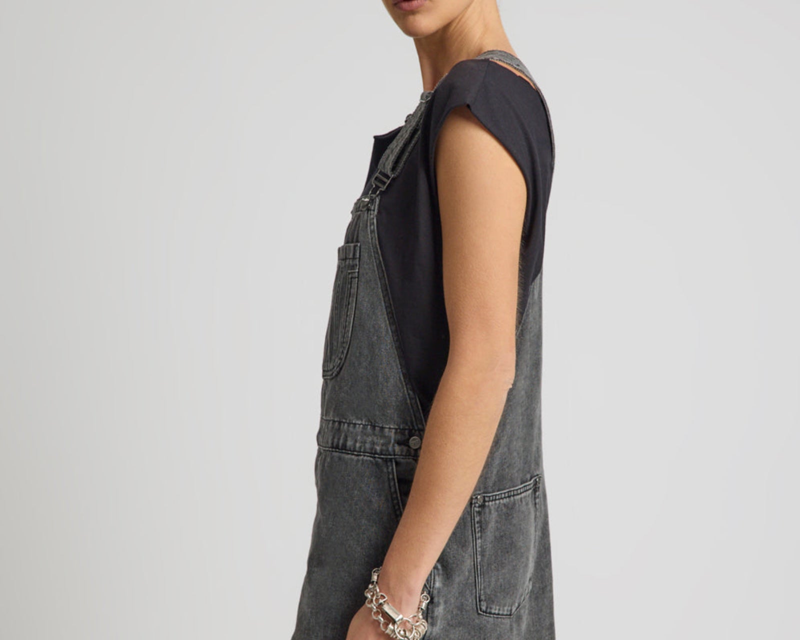 Raven Denim Mini Pini Dress - Washed Black