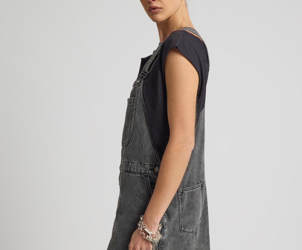 Raven Denim Mini Pini Dress - Washed Black