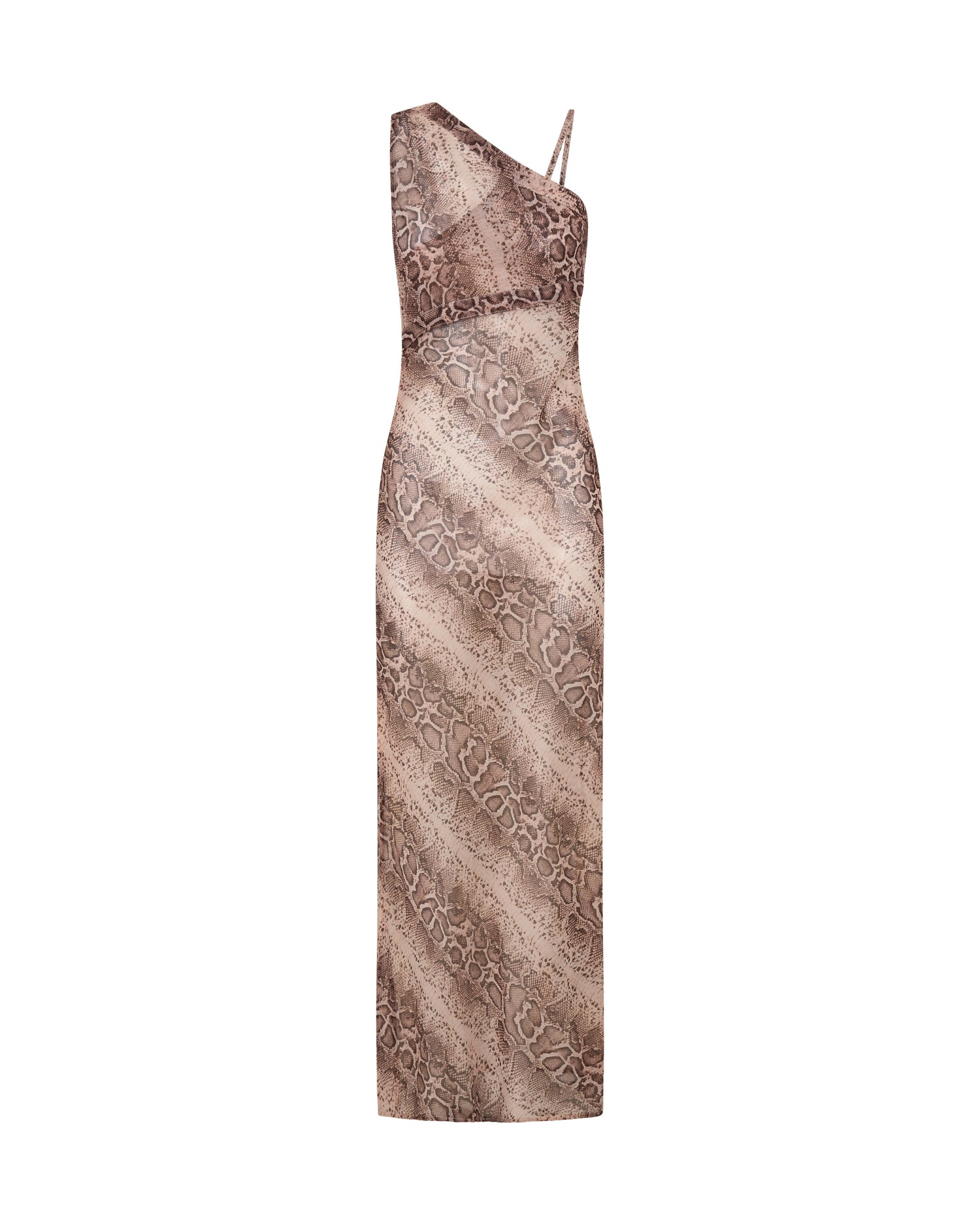 Negroni Sheer Chiffon One Shoulder Maxi Dress - Cognac Snake