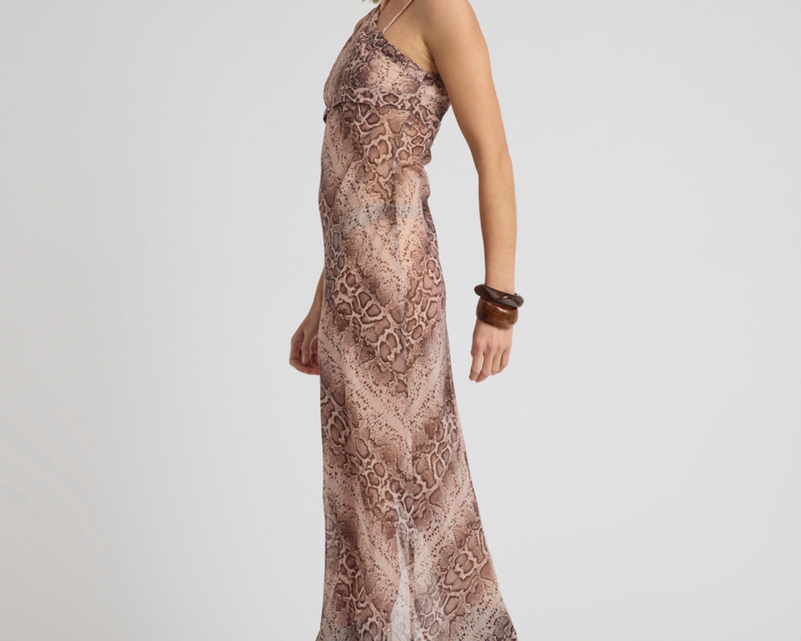 Negroni Sheer Chiffon One Shoulder Maxi Dress - Cognac Snake
