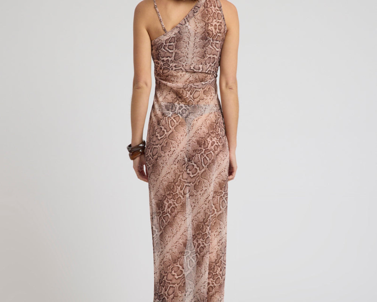 Negroni Sheer Chiffon One Shoulder Maxi Dress
